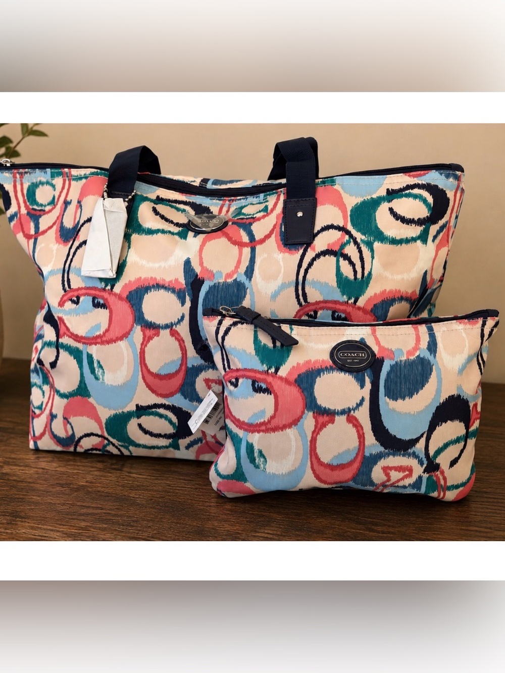 Coach Multicolor Signature Circle Print Tote with Pouch